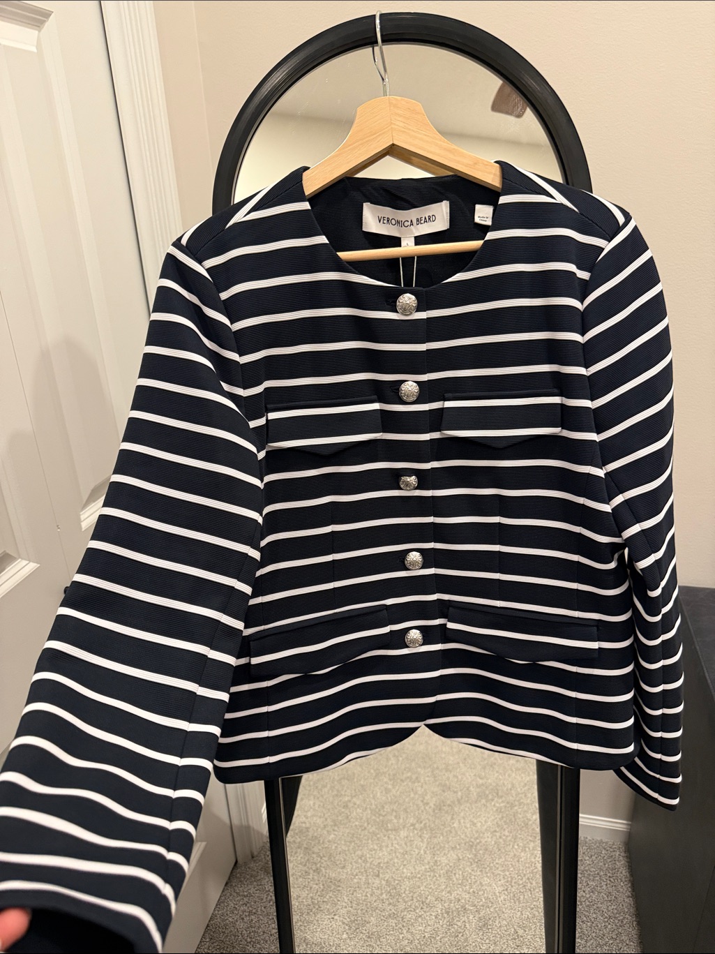 Kensington Knit Veronica Beard Navy And White Striped Button-Front Jacket